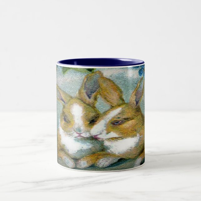 Vintage Easter Bunnies Textured Image, ZSSG Two-Tone Coffee Mug (Center)