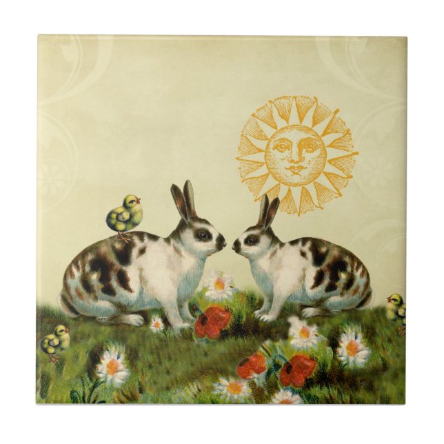 Vintage Easter Bunnies Tile (Front)