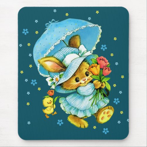 Vintage Easter Bunny and Chick Gift Mouse Pad