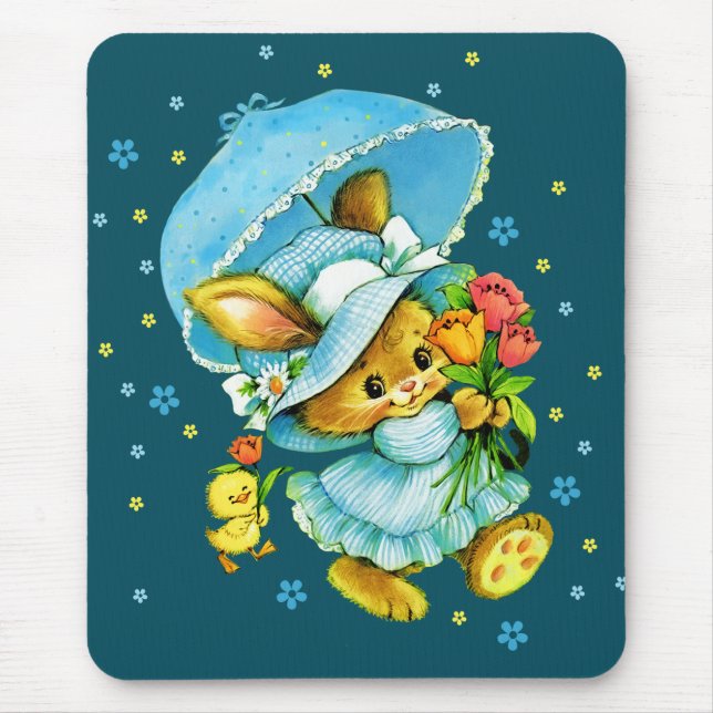 Vintage Easter Bunny and Chick Gift Mouse Pad (Front)