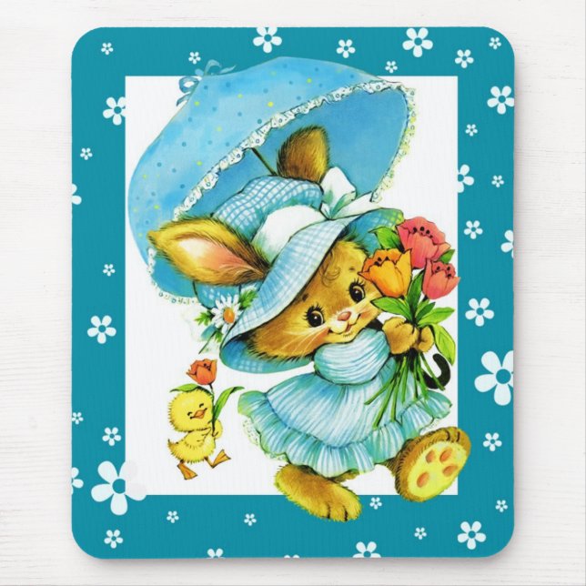 Vintage Easter Bunny and Chick. Gift Mouse Pad (Front)