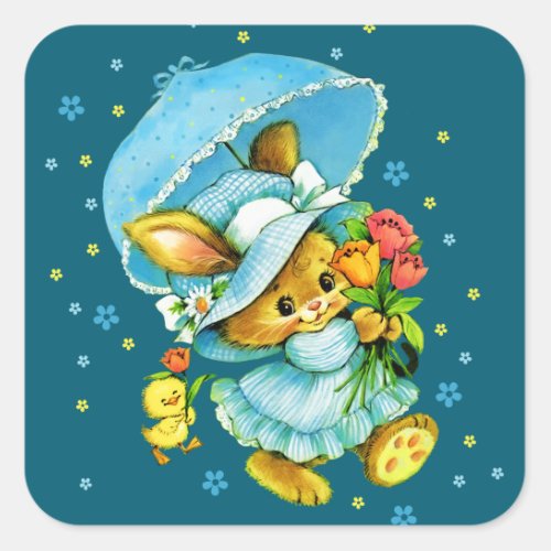 Vintage Easter Bunny and Chick Gift Stickers