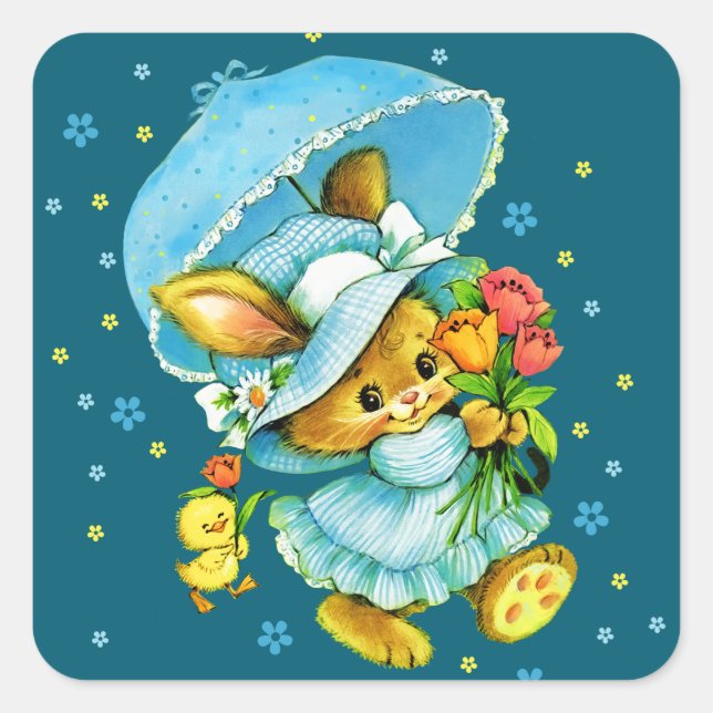 Vintage Easter Bunny and Chick. Gift Stickers (Front)