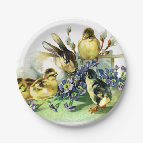 Vintage Easter Bunny and Chick Paper Plates