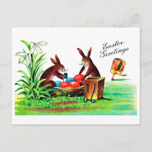 Vintage Easter Bunny and Chick Postcard