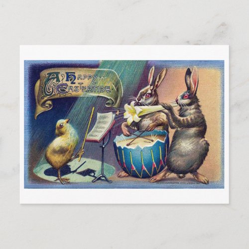Vintage Easter Bunny and Chick Postcard