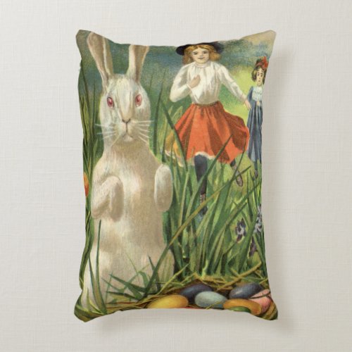 Vintage Easter Bunny and Children Happy Eastertide Accent Pillow