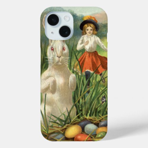 Vintage Easter Bunny and Children Happy Eastertide iPhone 15 Case