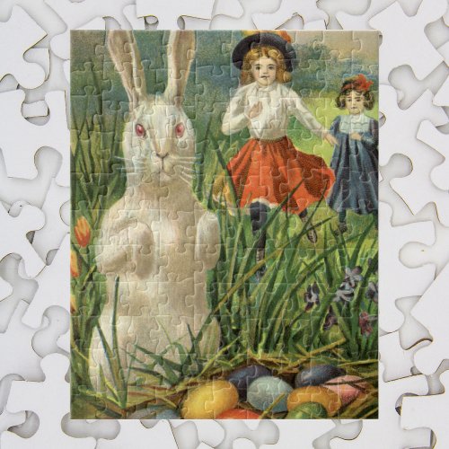 Vintage Easter Bunny and Children Happy Eastertide Jigsaw Puzzle