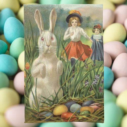 Vintage Easter Bunny and Children Happy Eastertide Kitchen Towel