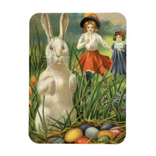 Vintage Easter Bunny and Children Happy Eastertide Magnet