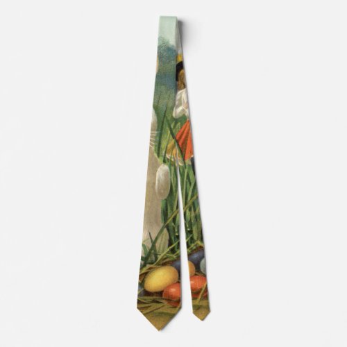 Vintage Easter Bunny and Children Happy Eastertide Neck Tie