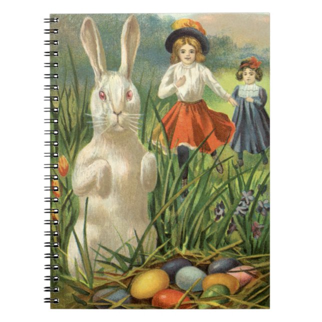 Vintage Easter Bunny and Children Happy Eastertide Notebook (Front)