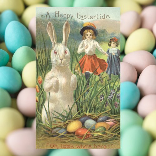 Vintage Easter Bunny and Children Happy Eastertide Rectangular Sticker