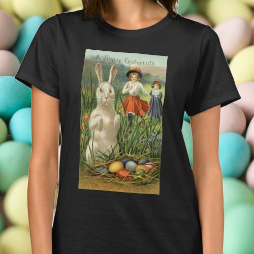 Vintage Easter Bunny and Children Happy Eastertide T_Shirt