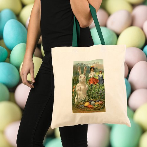 Vintage Easter Bunny and Children Happy Eastertide Tote Bag