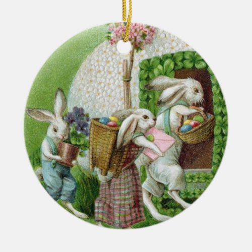 Vintage Easter Bunny and Easter Eggs Garden Ceramic Ornament