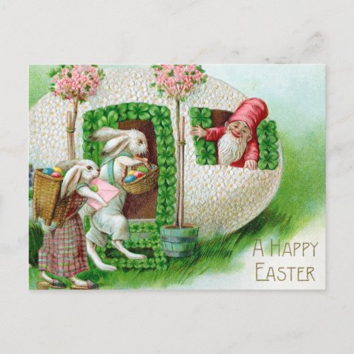 Vintage Easter Bunny and Easter Eggs Garden Postcard