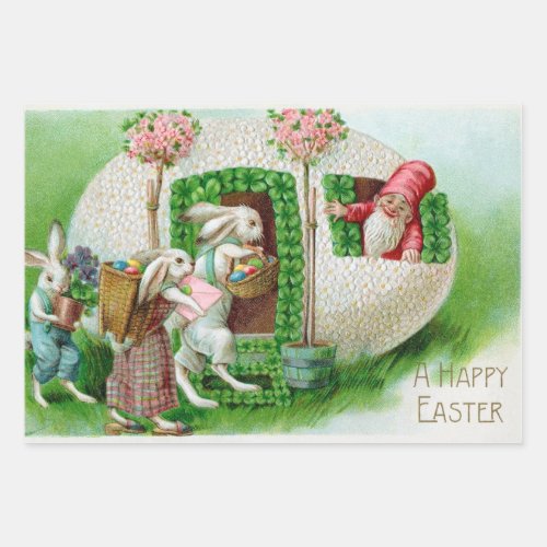 Vintage Easter Bunny and Easter Eggs Garden Wrapping Paper Sheets