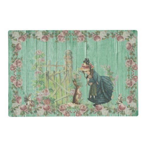 Vintage Easter Bunny and Girl in Rose Garden  Placemat