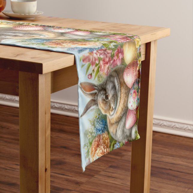 Vintage Easter Bunny and Holiday Eggs Table Runner (In Situ)