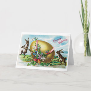 Vintage Easter Bunny and Large Decorated Egg Card