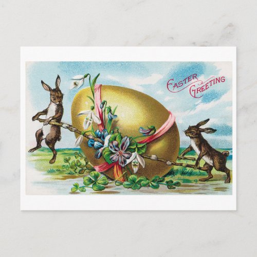 Vintage Easter Bunny and Large Decorated Egg Postcard
