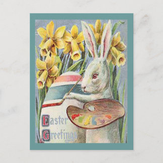 Vintage Easter Bunny Artist Painting an Egg, ZSSG Holiday Postcard