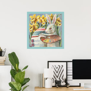 Vintage Easter Bunny Artist Painting an Egg, ZSSG Poster