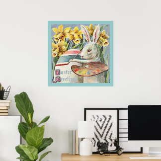 Vintage Easter Bunny Artist Painting an Egg, ZSSG Poster
