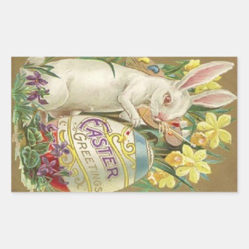 Vintage Easter Bunny Artist Rectangular Sticker