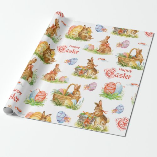 Vintage Easter Bunny Baskets Wrapping Paper