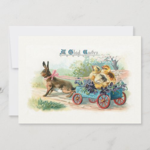 Vintage Easter Bunny Cart and Chicks Holiday Card