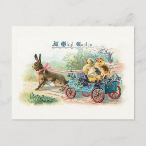 Vintage Easter Bunny Cart and Chicks Postcard