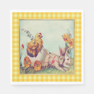 Vintage Easter Bunny & Chick in Buffalo Checks Napkins