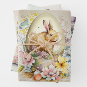 Vintage Easter Bunny & Chick Wrapping Paper Sheets