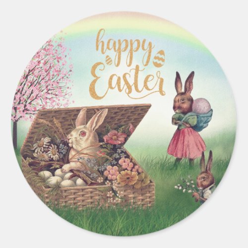 Vintage Easter Bunny Classic Round Sticker
