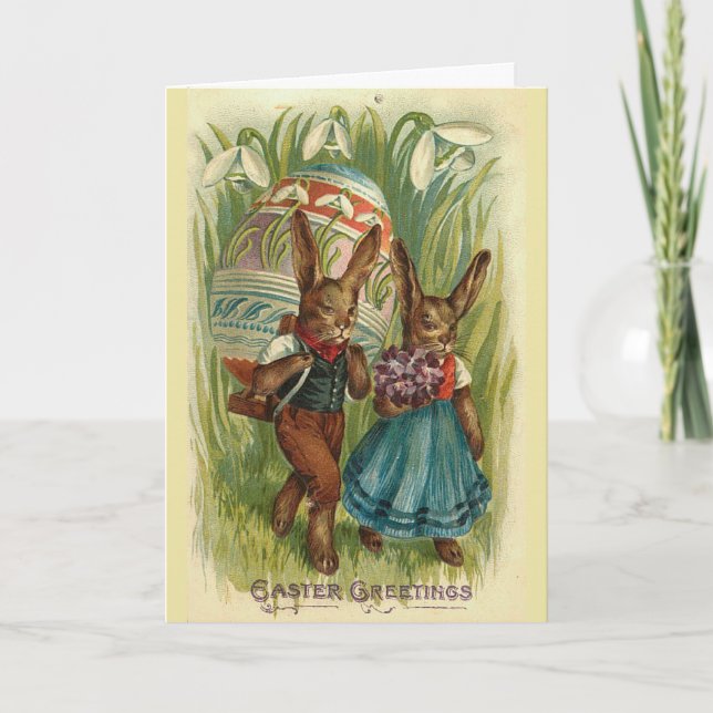 Vintage Easter Bunny Couple, Holiday Card (Front)