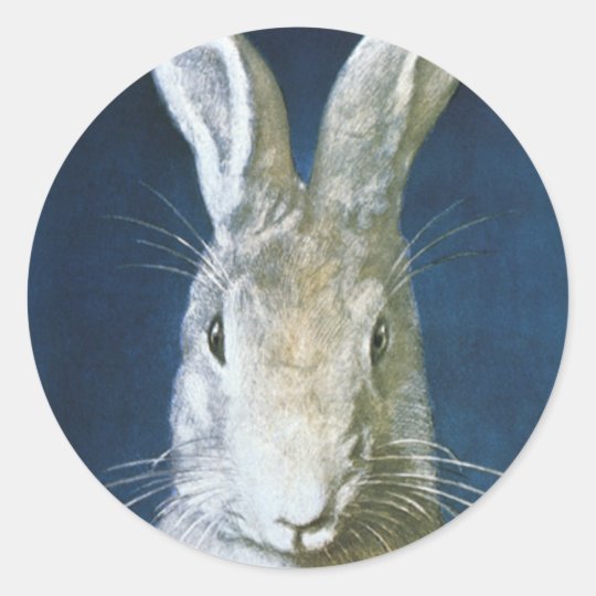 Vintage Easter Bunny, Cute Furry White Rabbit Classic Round Sticker