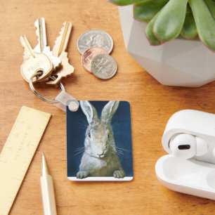 Vintage Easter Bunny, Cute Furry White Rabbit Keychain
