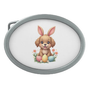 Vintage Easter Bunny Dog Cute Puppy Illustration w Belt Buckle
