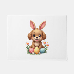 Vintage Easter Bunny Dog Cute Puppy Illustration w Doormat