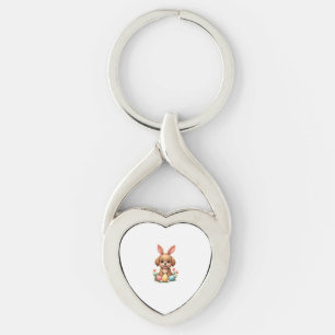 Vintage Easter Bunny Dog Cute Puppy Illustration w Keychain