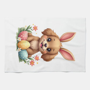 Vintage Easter Bunny Dog Cute Puppy Illustration w Kitchen Towel