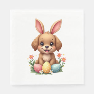 Vintage Easter Bunny Dog Cute Puppy Illustration w Napkins