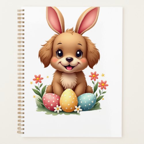 Vintage Easter Bunny Dog Cute Puppy Illustration w Planner