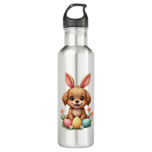 Vintage Easter Bunny Dog Cute Puppy Illustration w Stainless Steel Water Bottle