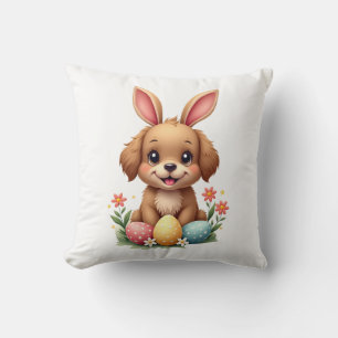 Vintage Easter Bunny Dog Cute Puppy Illustration w Throw Pillow