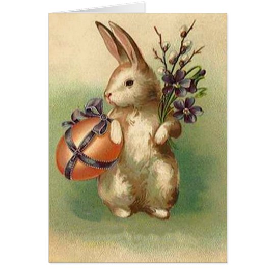 Vintage Easter Bunny Easter Egg Flowers Easter Card