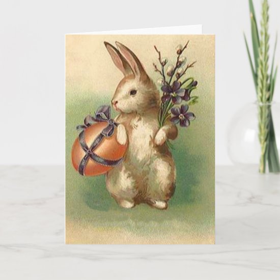 Vintage Easter Bunny Easter Egg Flowers Easter Holiday Card